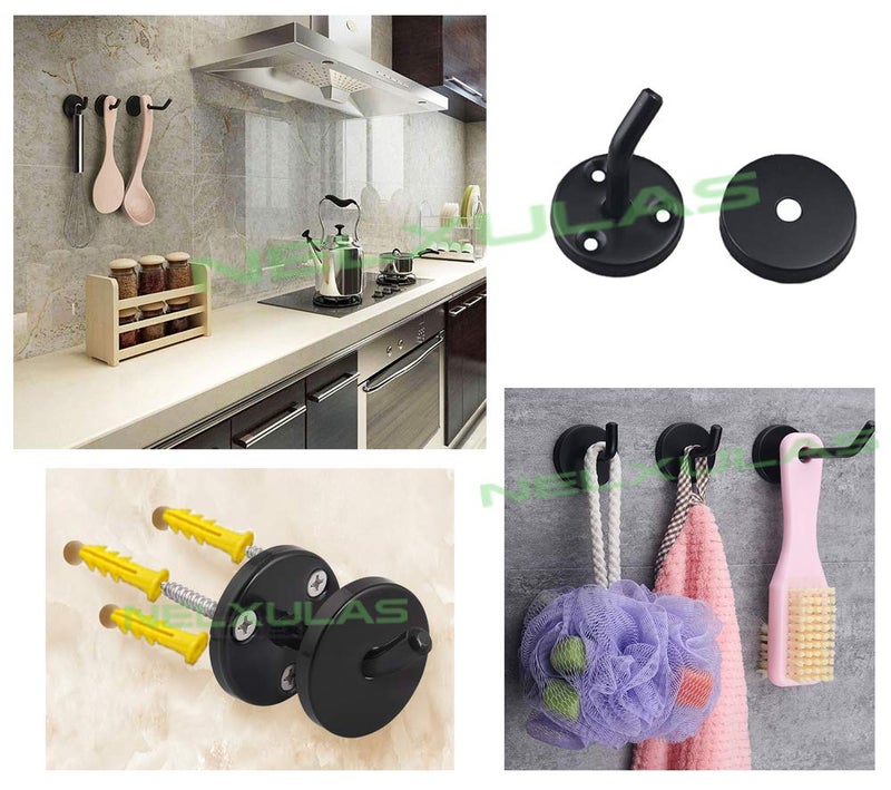 NELXULAS Classic Black Stainless Steel Heavy Duty Coat Hook, Durable Robe Hanger Wall Mount Hook, Perfect Touch Your Bathroom, Bedroom, Closets, Wardrobe, Kitchen (4", 4 PCS) - Image 4